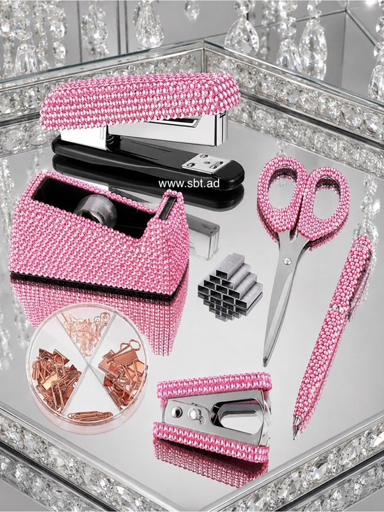Sparkling Bling Things Other - NEW Desk Accessories Set Sparkling Bling Crystal Rhinestones Pink, Black, Blue